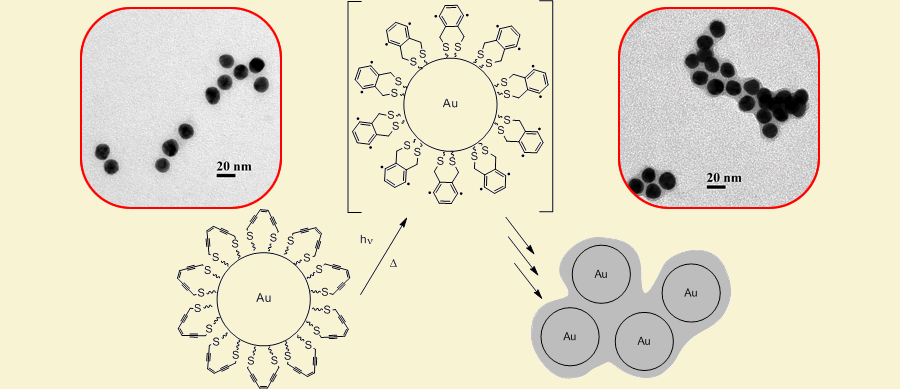 Gold nanoparticles coated with (Z)-octa-4-en-2,6-diyne-1,8-dithiol and subsequent polymer formation.